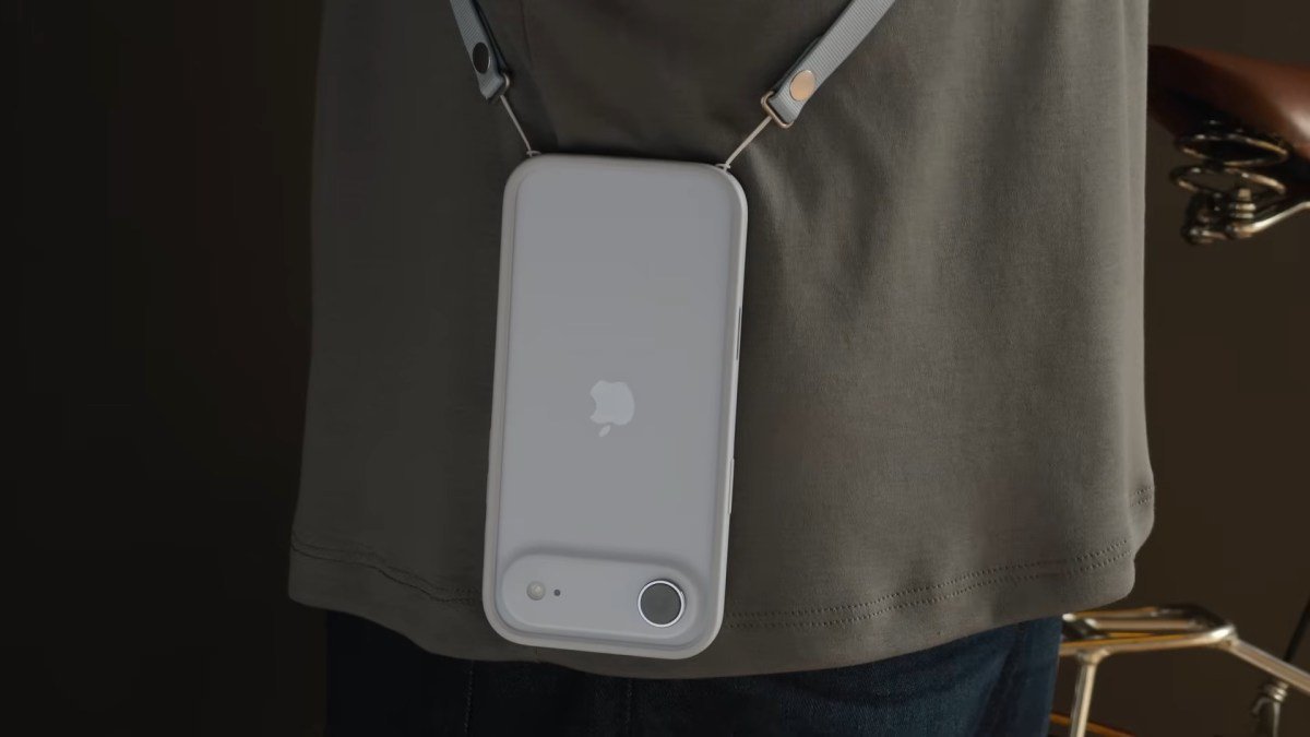 Experimentei a alça crossbody da Apple. É conveniente, mas o telefone parece bobo quando a alça é removida