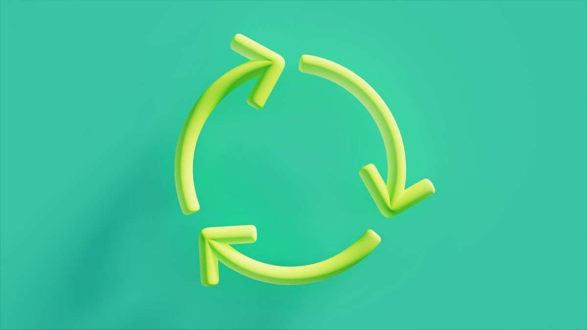 Circle formed by curved arrows as a symbol of recycling, 3d illustration, horizontal image