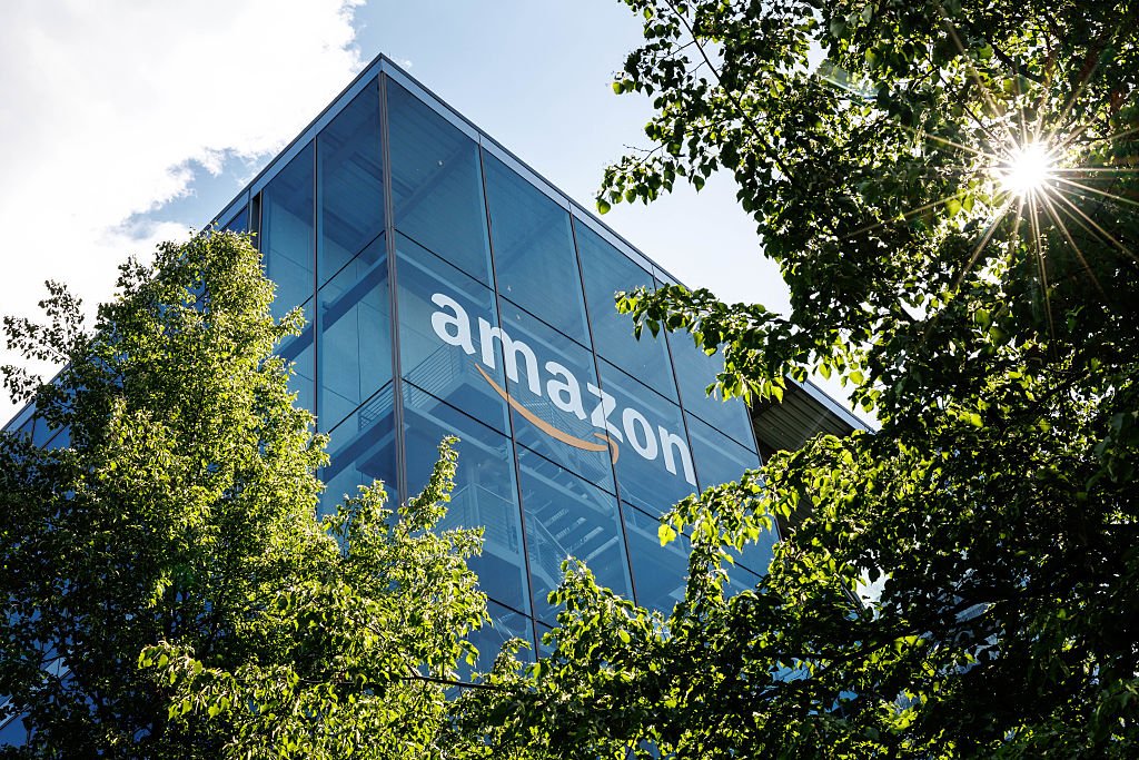 The logo and lettering of global online mail order company Amazon can be seen on the façade of Amazon Germany's headquarters in Parkstadt Schwabing in Munich (Bavaria).