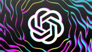 OpenAI logo with colorful, symmetrical background