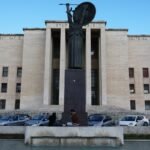 Two university students are seen at La Sapienza University Campus on March 4, 2020 in Rome, Italy.