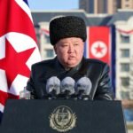 North Korean leader Kim Jong Un delivering a speech at the inauguration ceremony of Saeppyol Street in Pyongyang.