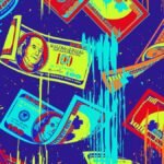 illustration of hundred dollar bills, pop art style