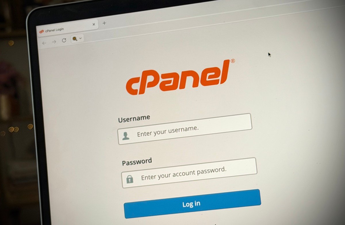 a cPanel login screen showing the username and password prompt