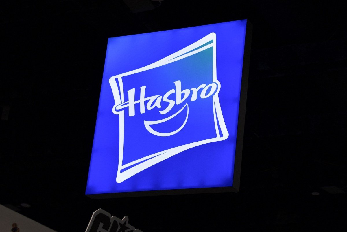 A Hasbro logo is seen during Comic-Con International in San Diego, California, on July 26, 2025.