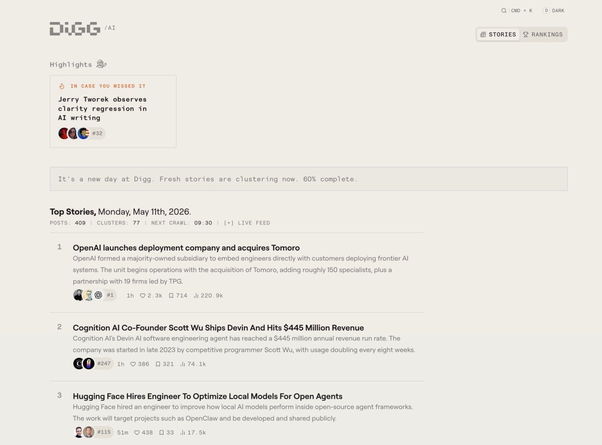 Digg tenta novamente, desta vez como agregador de notícias de IA