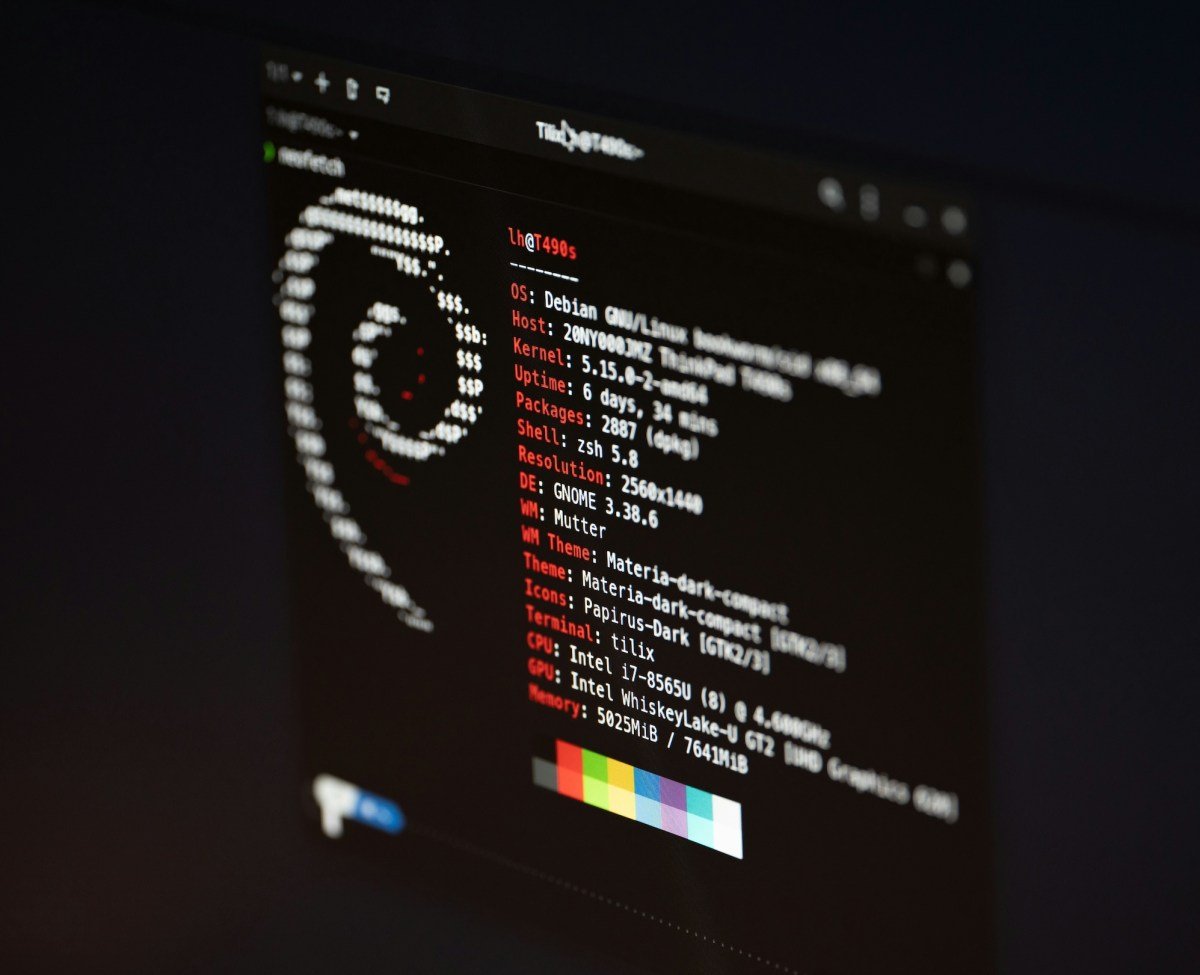 a screenshot of Debian Linux on a black screen with a white terminal font