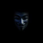 An illustration of the V for Vendetta Guy Fawkes' mask, which became synonymous with the hacking group Anonymous in the 2010s.