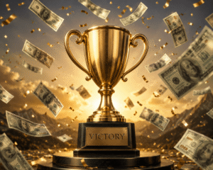 Victory, winner, dollars, dollar signs