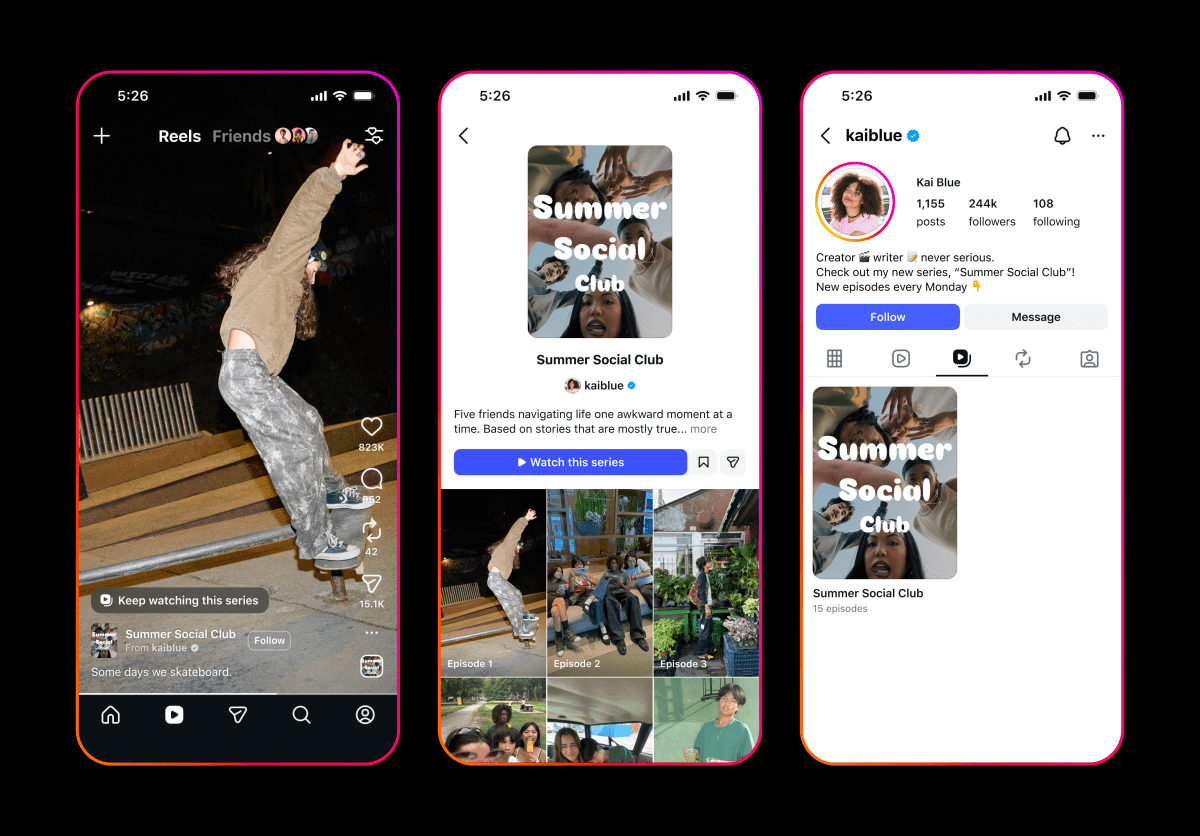 Meta testa ‘Série’ para Reels episódicos no Instagram e Facebook