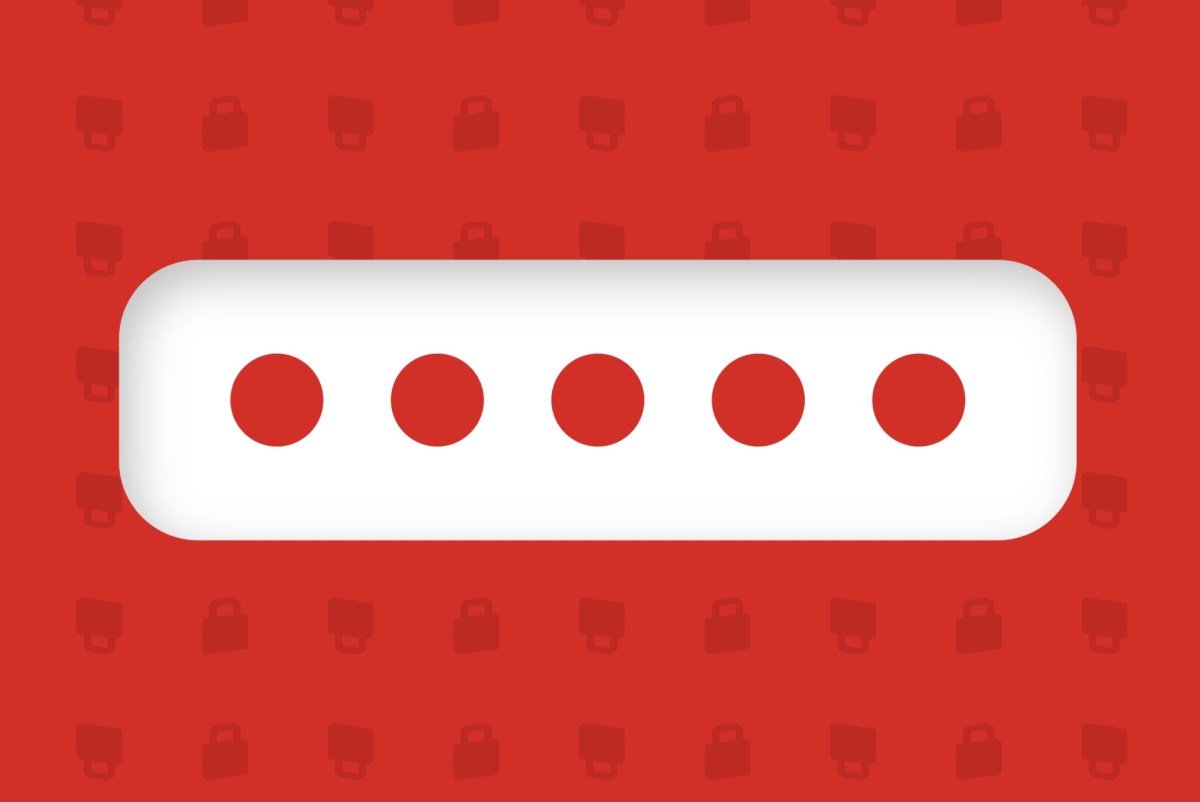 white bar with 5 red dots on red background