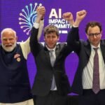India's Prime Minister Narendra Modi (L) takes a group photo with AI company leaders including OpenAI CEO Sam Altman (C) and Anthropic CEO Dario Amodei (R) at the AI Impact Summit in New Delhi on February 19, 2026.