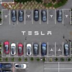 overhead of Tesla parking lot