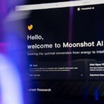 Information for Moonshot AI's Kimi chatbot arranged on a computer.