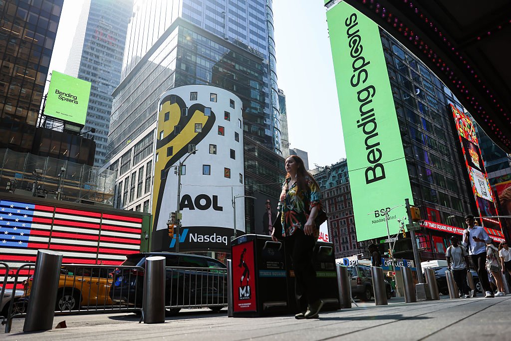 Bending Spoons signage during the company's initial public offering (IPO) at the Nasdaq MarketSite in New York, US, on Wednesday, July 1, 2026. Bending Spoons applies a private equity playbook to software, buying up mostly fledgling subscription-based apps, slashing headcount and handing operations to its roster of Italian engineers. Photographer: Michael Nagle/Bloomberg via Getty Images